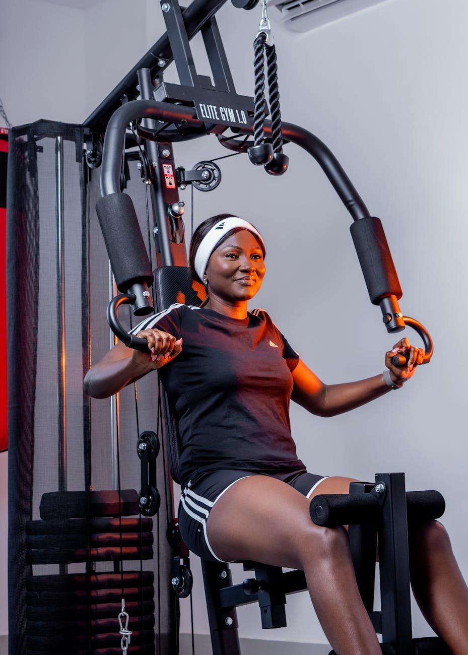 african woman training at the gym